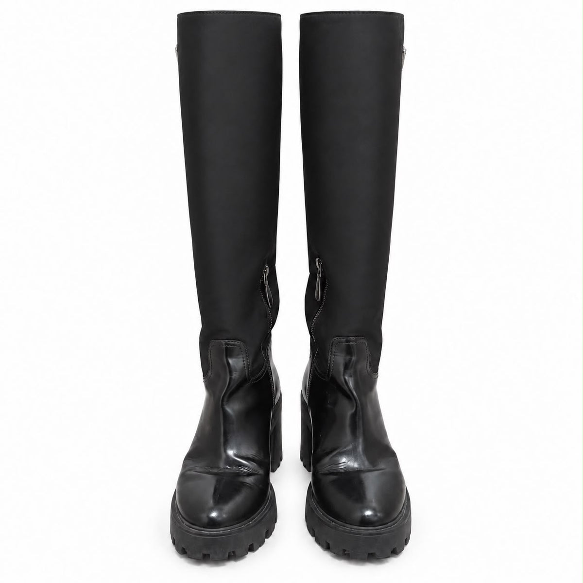 PRADA - BOOTS HIGH RE-NYLON KNEE-HIGH WITH TRIANGLE LOGO MONOLITH SOLE SIZE 37,5 EU
