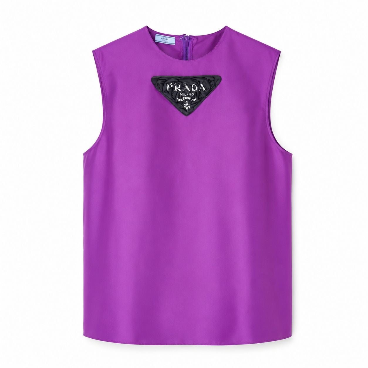 PRADA - TOP PURPLE SLEVELESS SILK TOP WITH FRONT BLACK LOGO SIZE 40 Ait