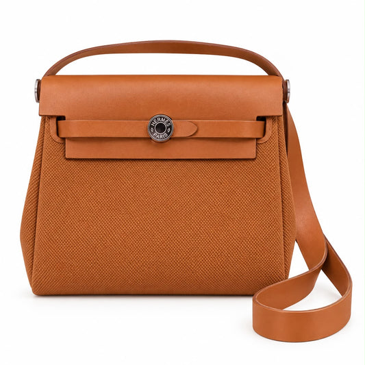 HERMÈS - *NEVER WORN* BAG HERBAG ZIP MINI 20 GOLD CANVAS & LEATHER PALLADIUM HARDWARE