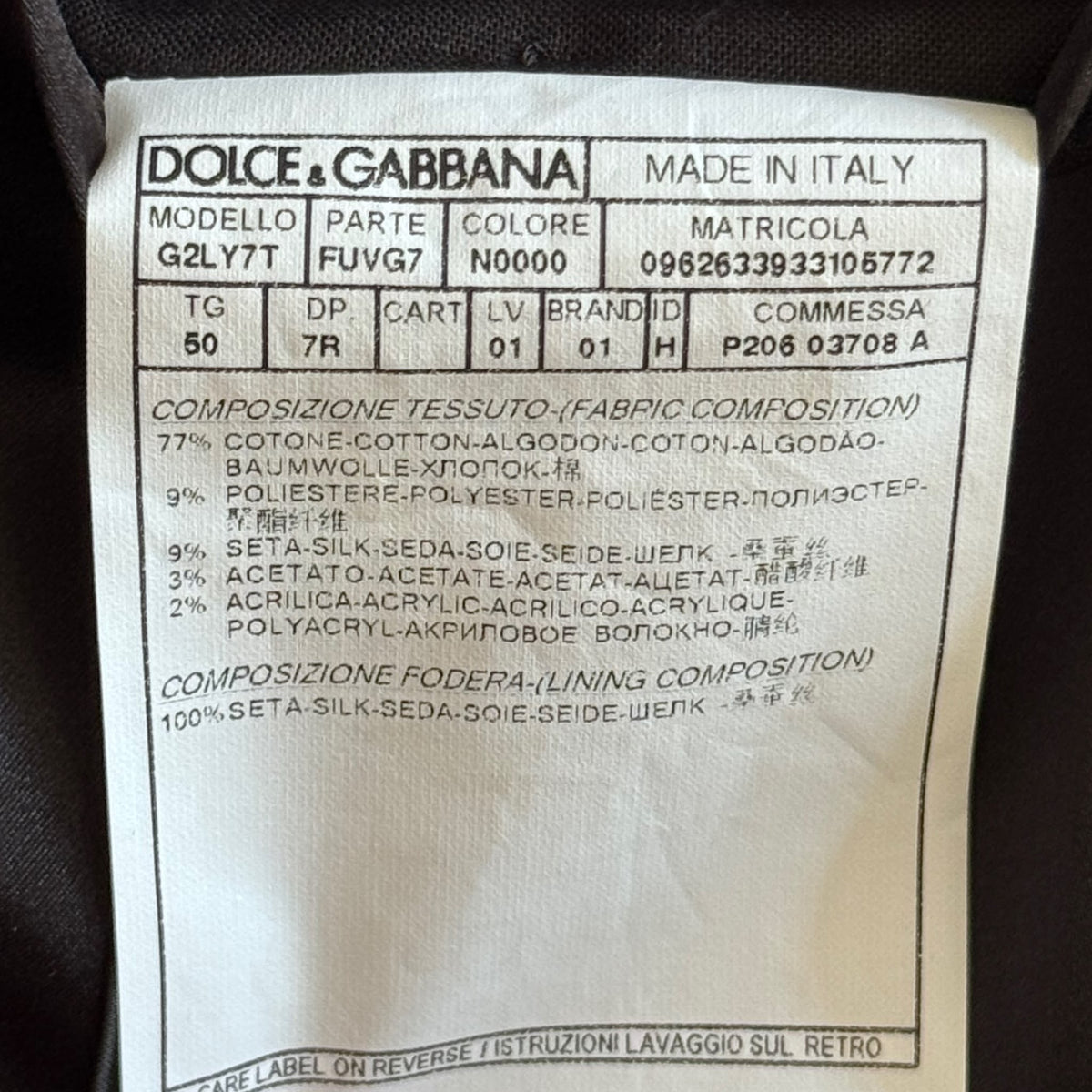DOLCE & GABBANA – BLAZER BLACK VELVET TAILORED WITH PAISLEY JACQUARD PEAK LAPELS SIZE 50 IT