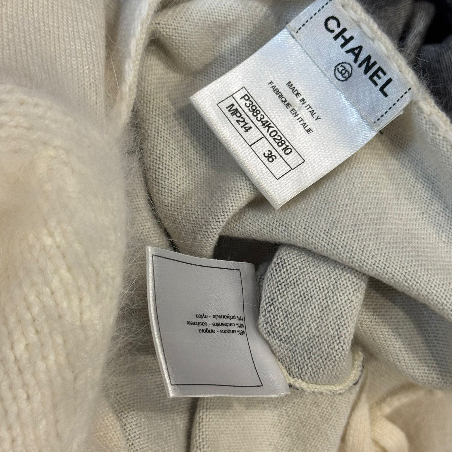CHANEL - DRESS KNEE-LENGTH WHITE & GREY SIZE 36 FR