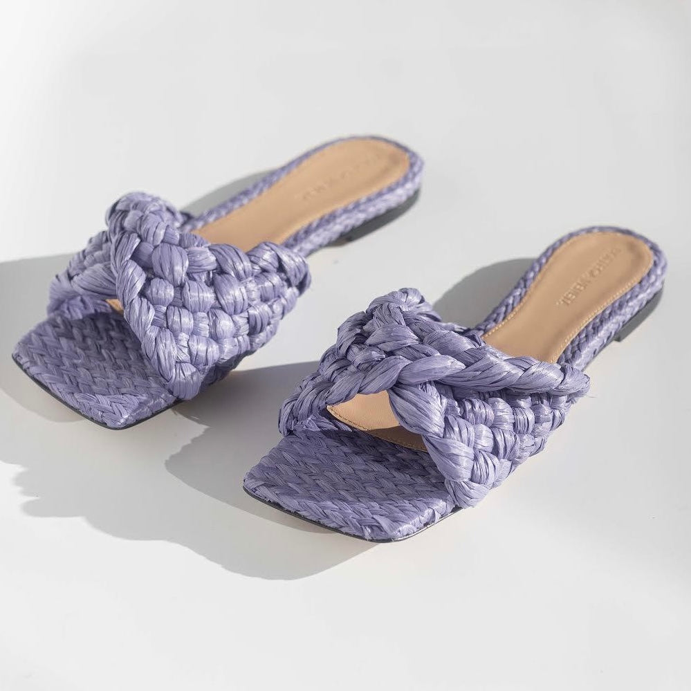 BOTTEGA VENETA - RAFIA STRECH FLAT SANDALS LILLA