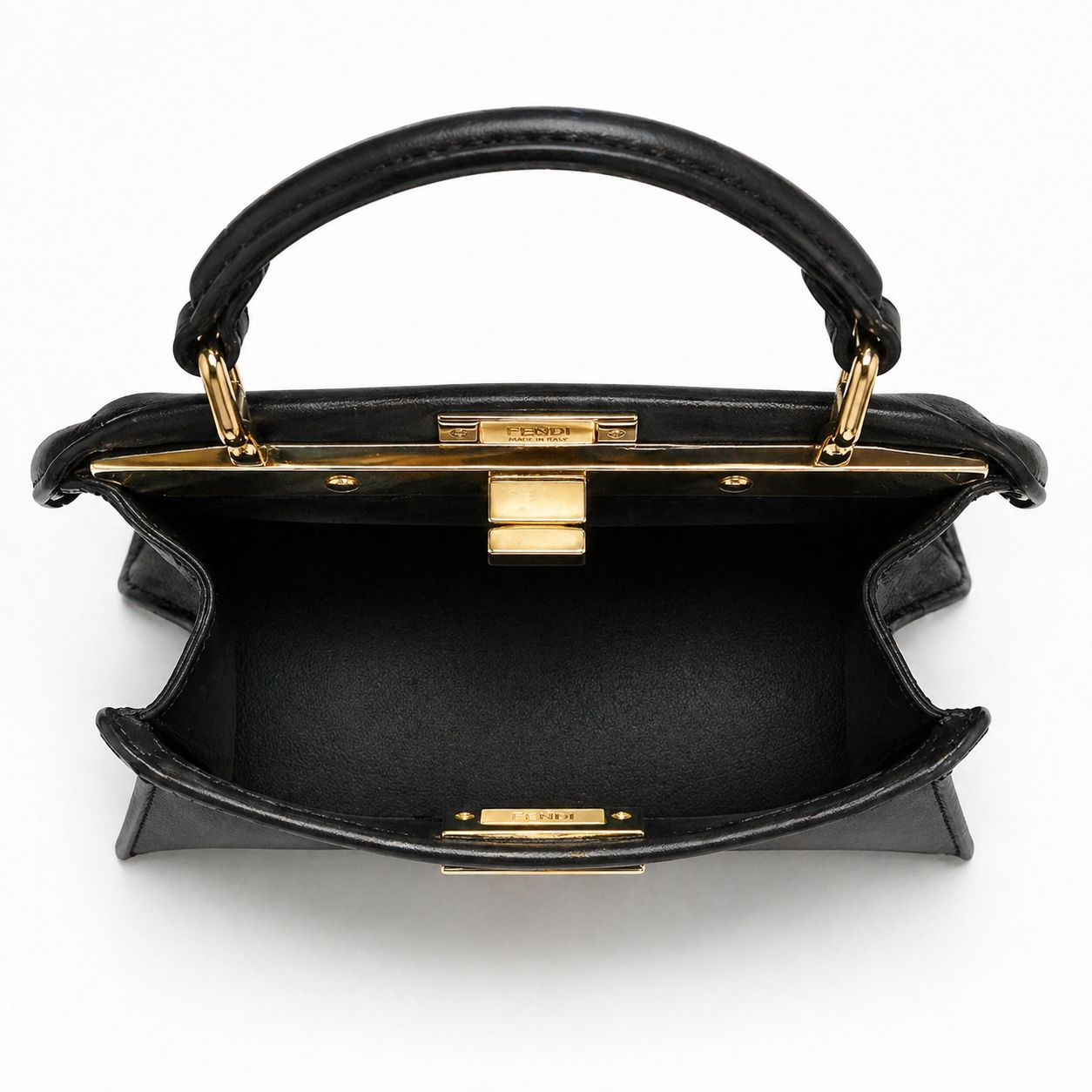 FENDI - BAG PEEKABOO SMALL BLACK LEATHER GOLD HARDWARE