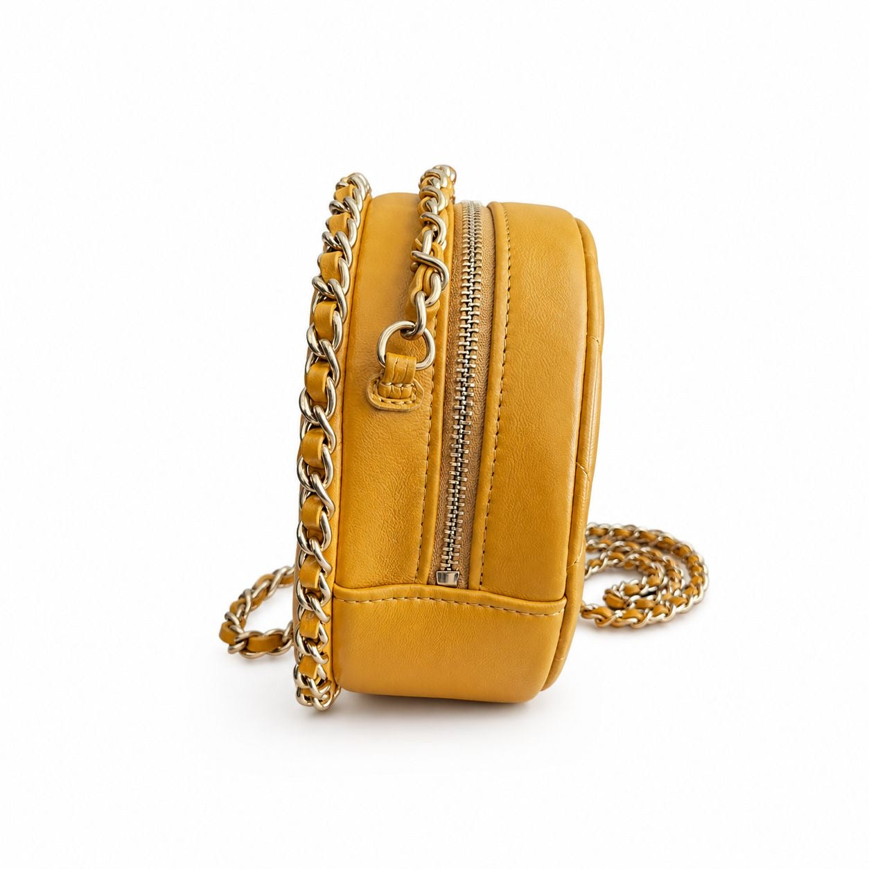 CHANEL - BAG ROUND OCHRE YELLOW WITH CHAIN
