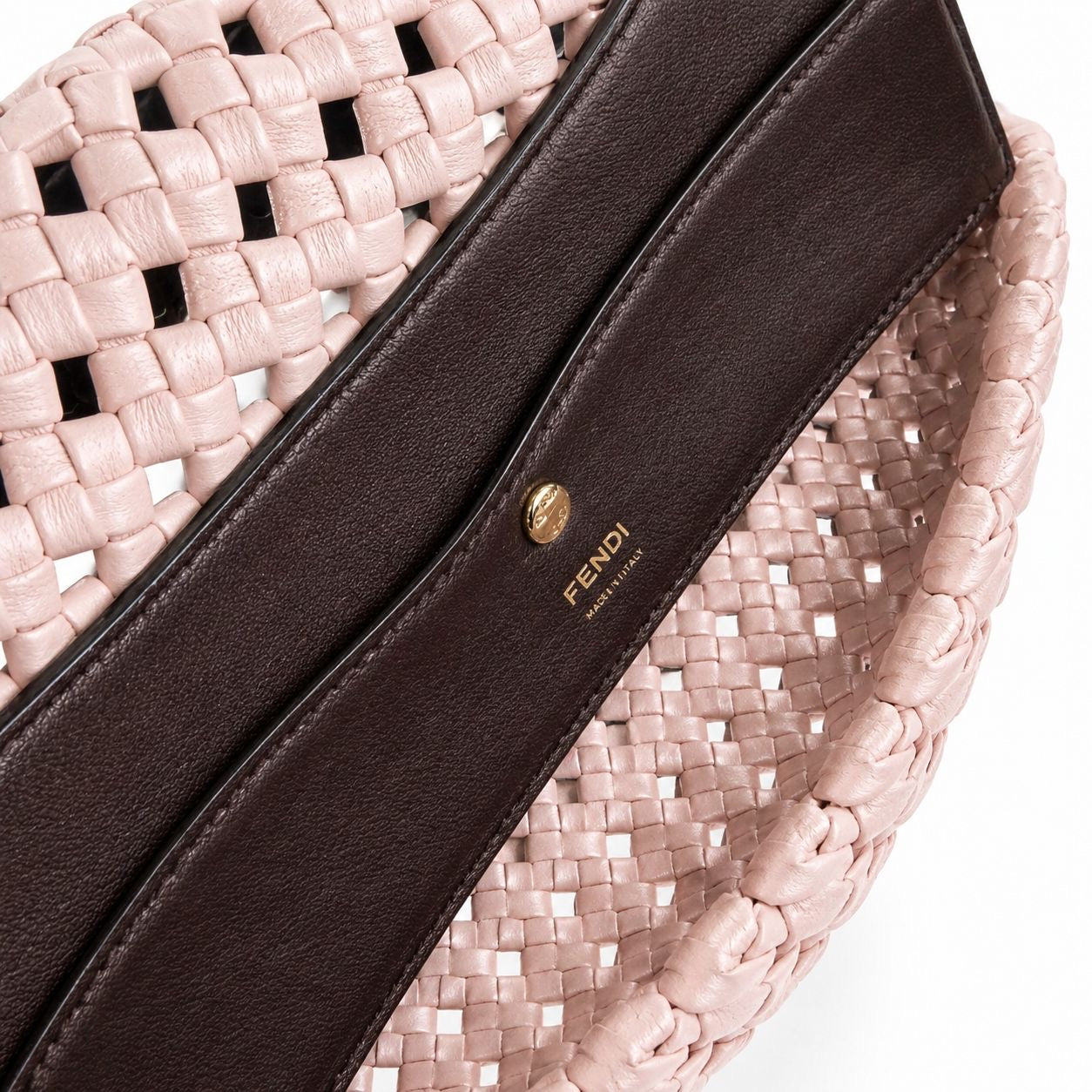 FENDI - *LIMITED EDITION* BAG BAGUETTE INTRECCIATO NAPPA LEATHER PINK AND BROWN
