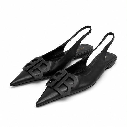 BALENCIAGA - SLINGBACK FLATS POINTED-TOE BLACK LEATHER BB SIZE 36,5 EU