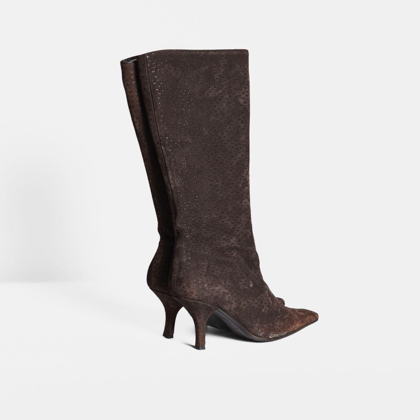 PRADA - HIGH BOOTS BROWN OSTRICH LEATHER SIZE 37 EU