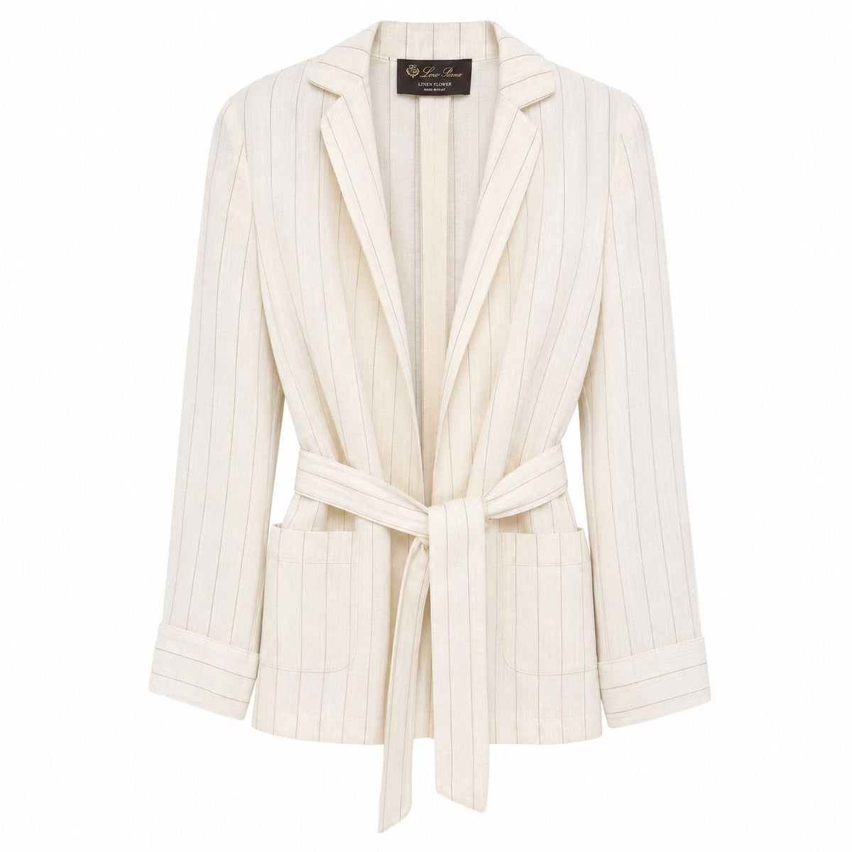 LORO PIANA - BLAZER LINEN STRIPED MILKY AND LIGHT BROWN WITH BELT SIZE 38 IT