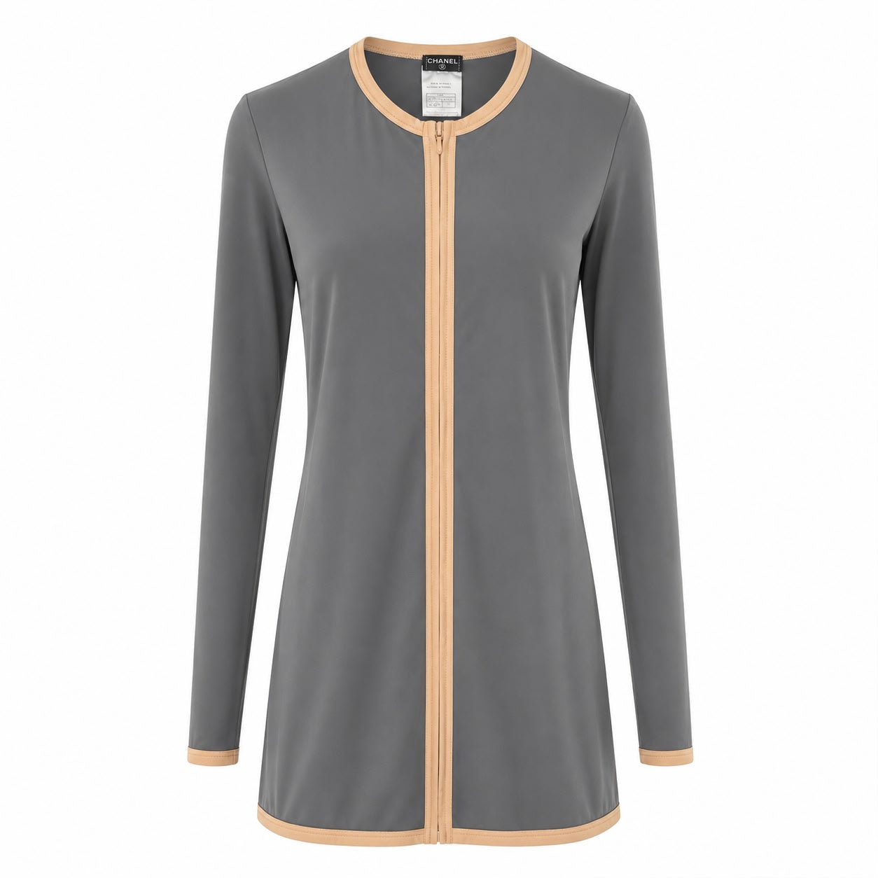 CHANEL - SET CARDIGAN & TROUSERS GREY WITH PINK TRIM SIZE 42 FR