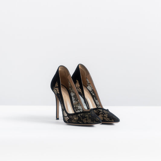GIANVITO ROSSI - HEELS BLACK LACE AND SUÈDE BLACK SIZE 39,5 EU