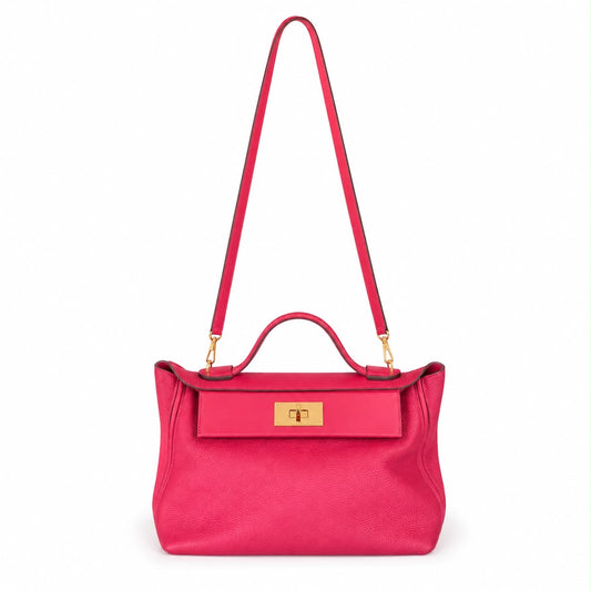 HERMÈS - BAG 24/24 ROUGE VIF & ROUGE PIMENT TAURILLON LEATHER SIZE 29