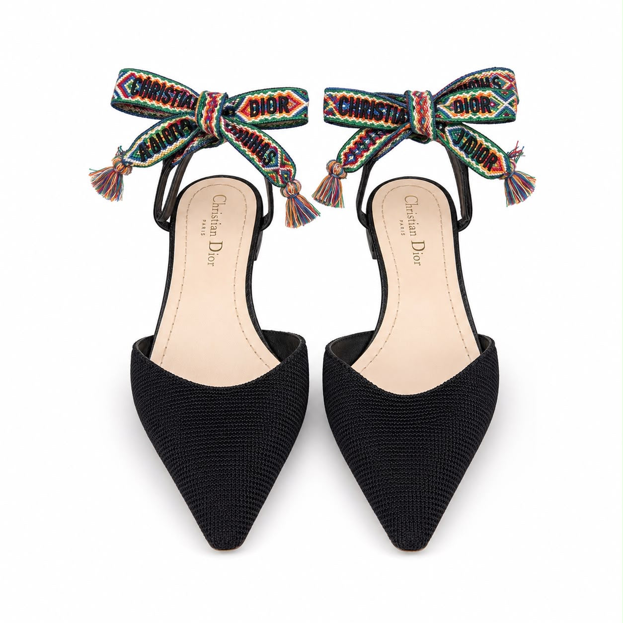 DIOR - FLAT SHOES BLACK WITH MULTICOLOR ANKLE TIES SIZE 37,5 EU