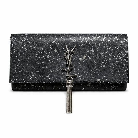 SAINT LAURENT - POUCH KATE MONOGRAM BLACK WITH SILVER SPLATTER EFFECT