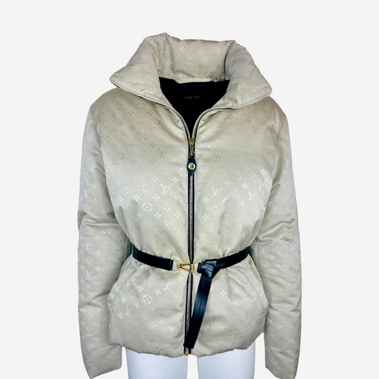 LOUIS VUITTON - PUFFER JACKET LOGO LV BEIGE WITH BELT SIZE 36 FR