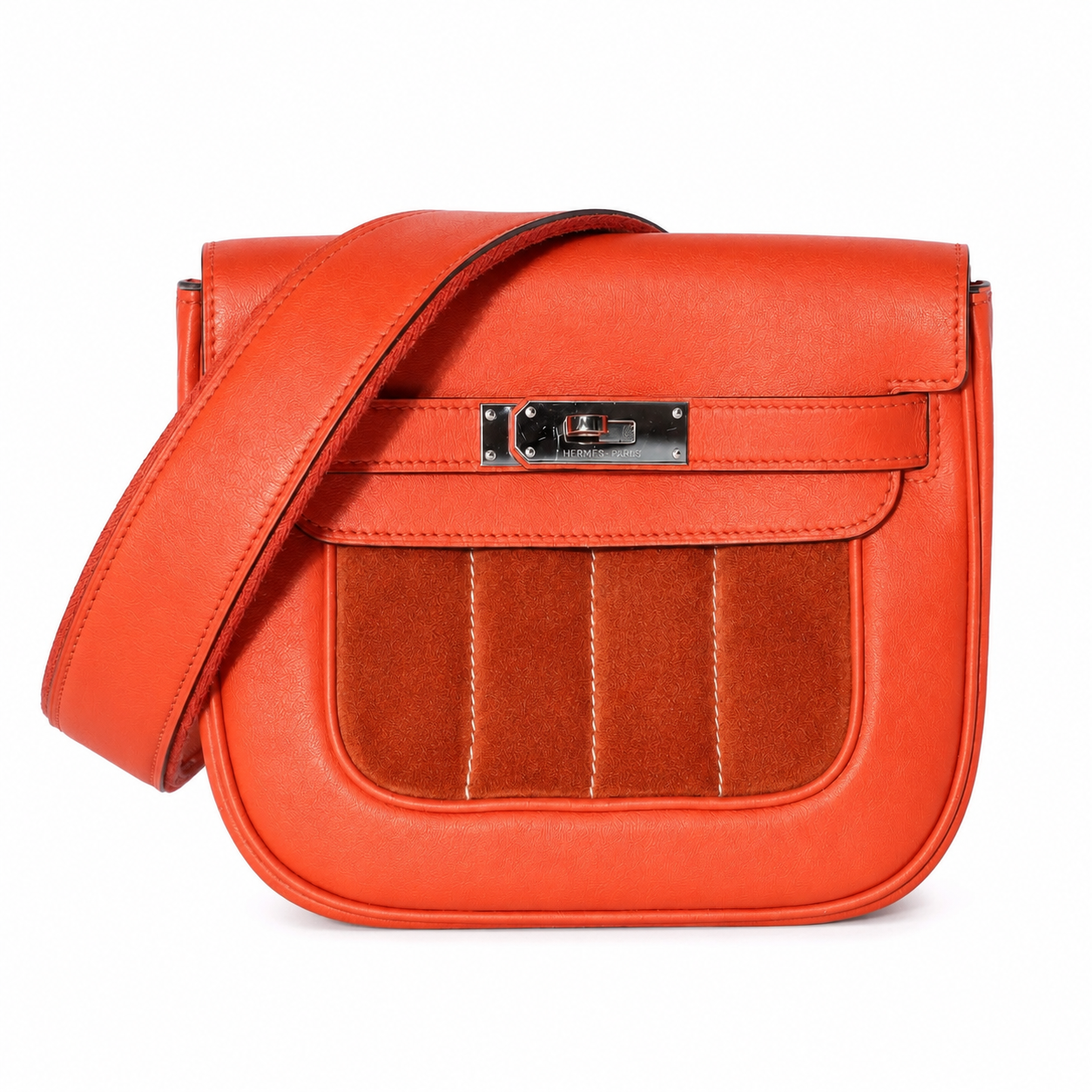 HERMÈS - BERLINE CROSSBODY BAG ORANGE LEATHER & SUEDE RUTHÉNIUM HARDWARE