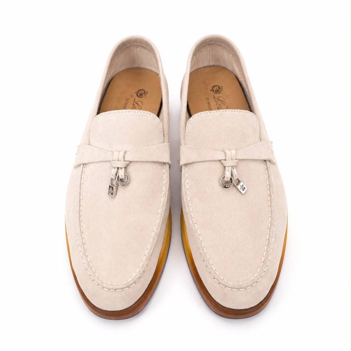 LORO PIANA - LOAFERS SUMMER WALK CHARMS SUEDE BEIGE LEATHER SIZE 38 EU