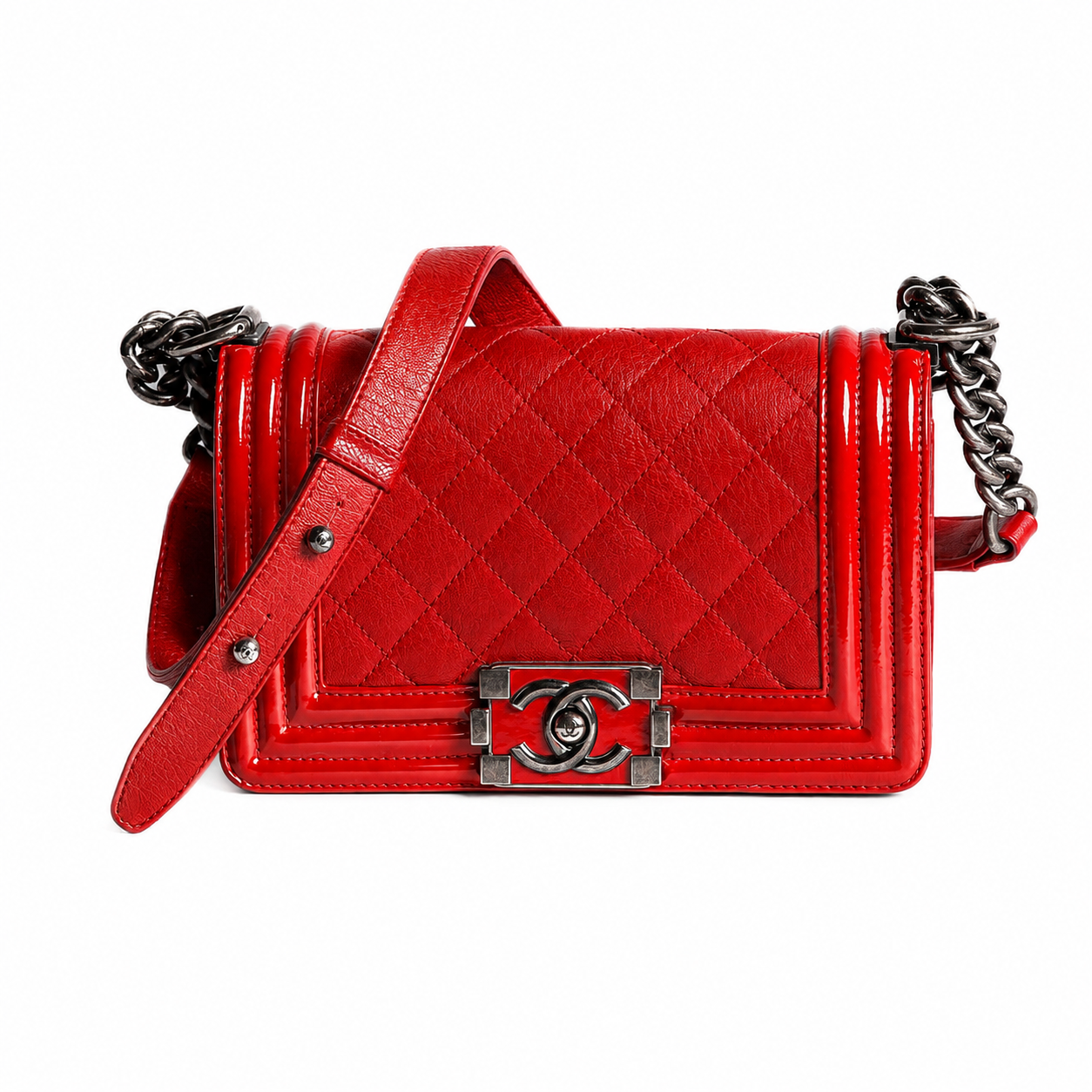 CHANEL - *LIMITED EDITION* BAG BOY SMALL RED AND RUTHENIUM HARDWARE