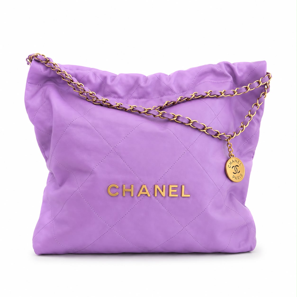 CHANEL - BAG CHANEL 22 LARGE PURPLE QUILTED SHOULDER BAG GOLD HARDWARE