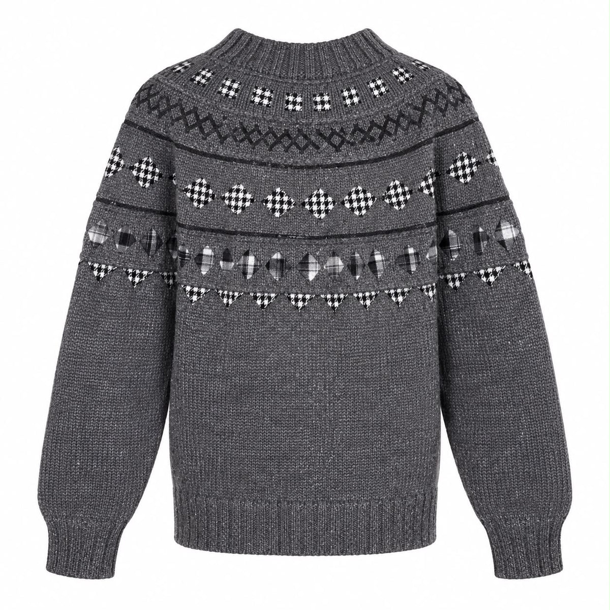 CHANEL - SWEATER GREY CASHMERE FAIR ISLE JACQUARD SIZE 36 FR