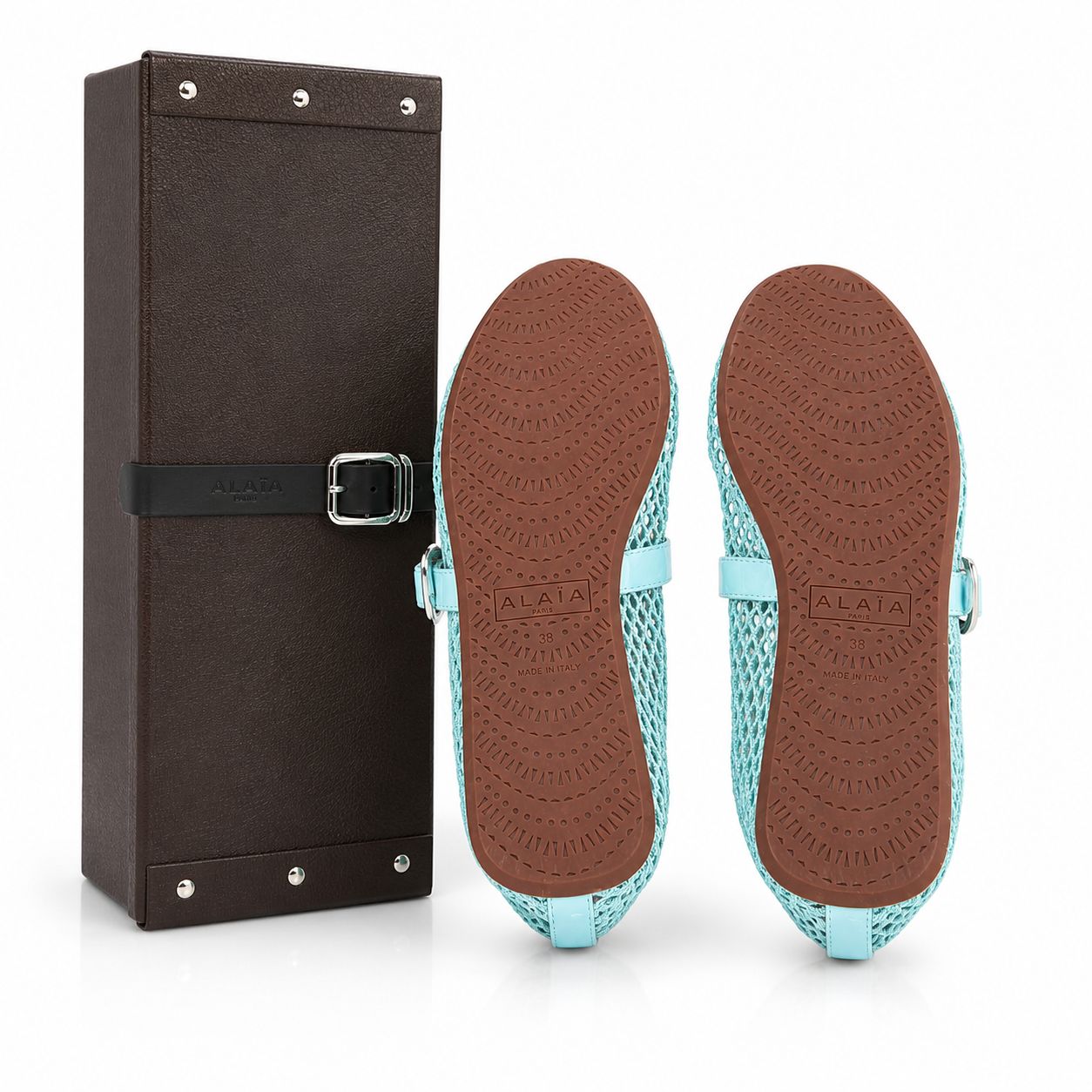 ALAÏA - *NEW* BALLET FLATS MARY JANE TURQUOISE MESH SIZE 38 EU