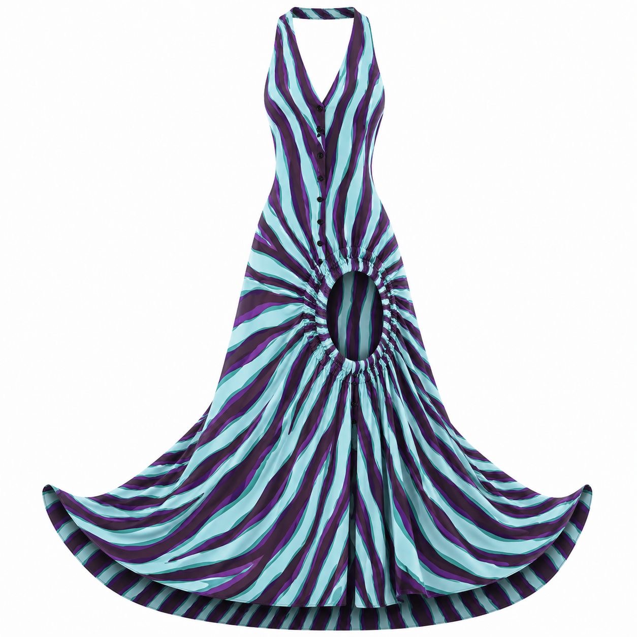 LOUIS VUITTON - MAXI DRESS ZEBRA PRINT PURPLE A D LIGHT BLUE SIZE 34 FR