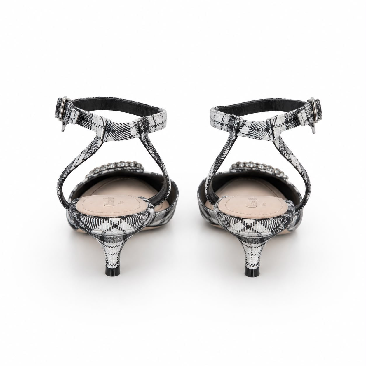 DIOR - PUMPS SLINGBACK TARTAN FABRIC BLACK & WHITE SIZE 36 EU