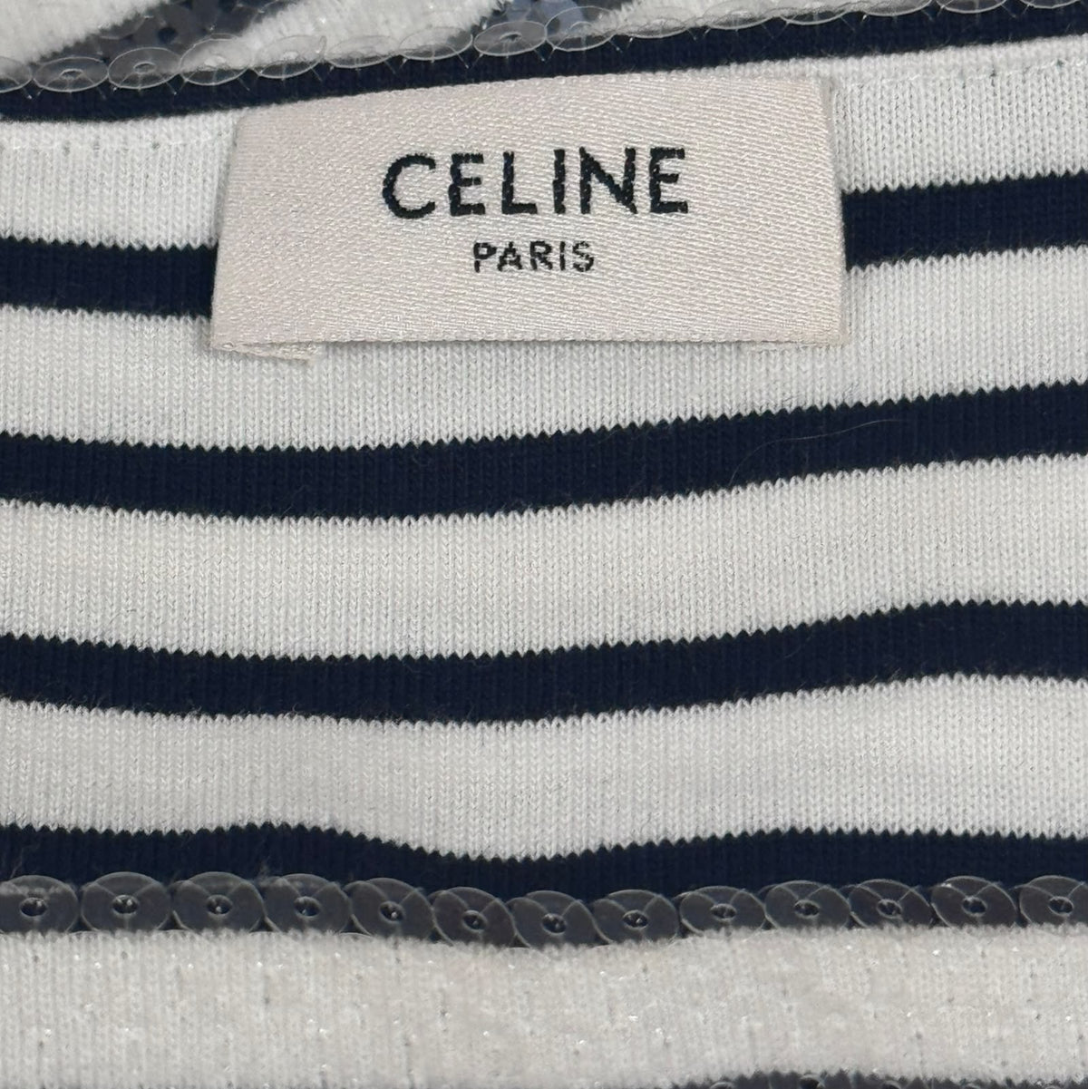 CÉLINE - TOP COTTON STRIPED BLACK & WHITE WITH SEQUIN EMBRLLISHMENTS SIZE M