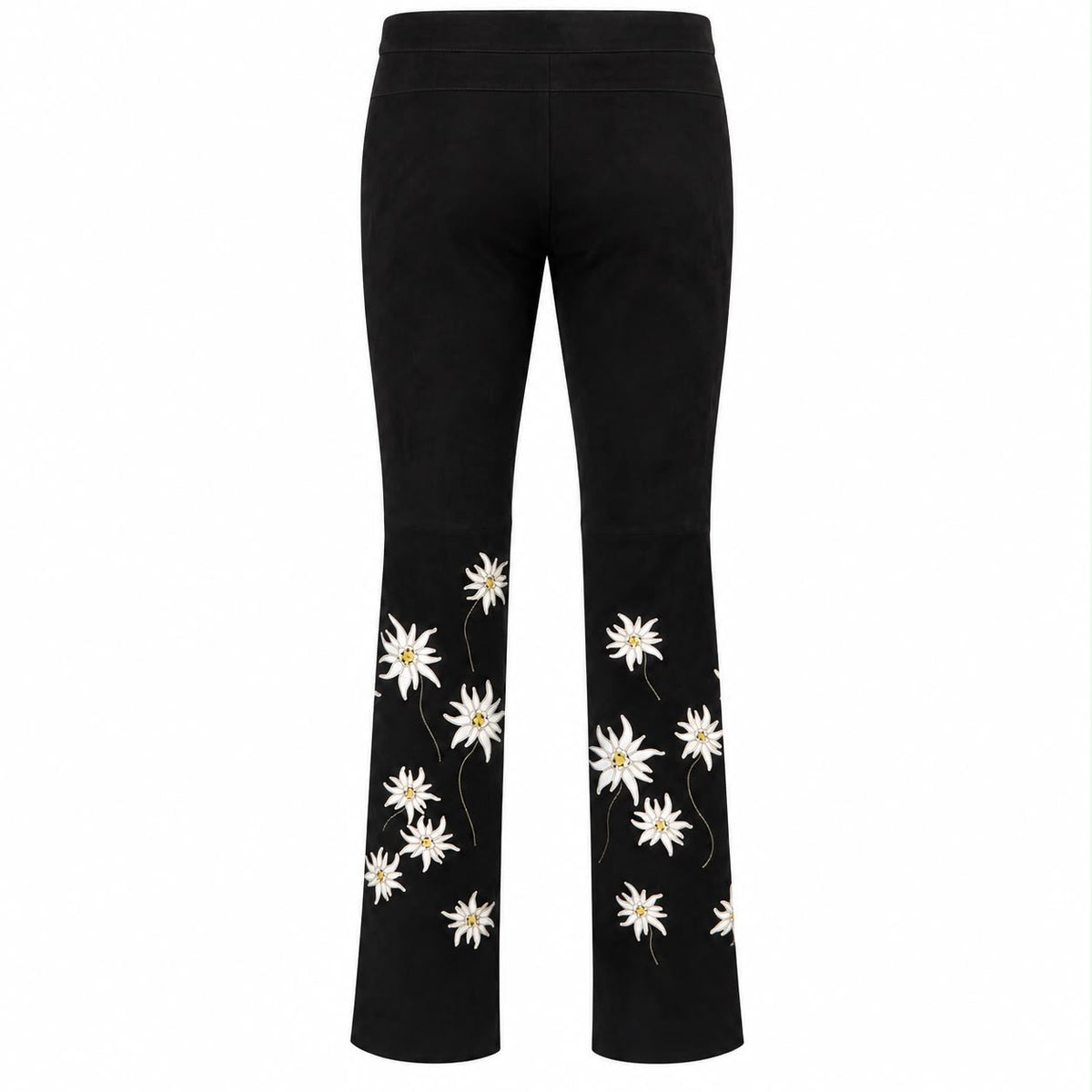 CHANEL - TROUSERS BLACK LAMBSKIN & COTTON EDELWEISS EMBROIDERY SIZE 34 FR