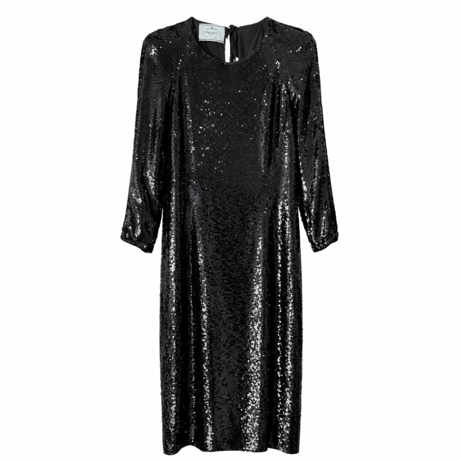 PRADA - DRESS MIDI BLACK SEQUIN SIZE 42 IT