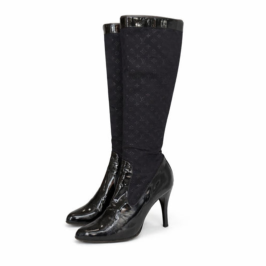 LOUIS VUITTON - HIGH BOOTS BLUE PATENT LEATHER & MONOGRAM CANVAS SIZE 39,5 EU