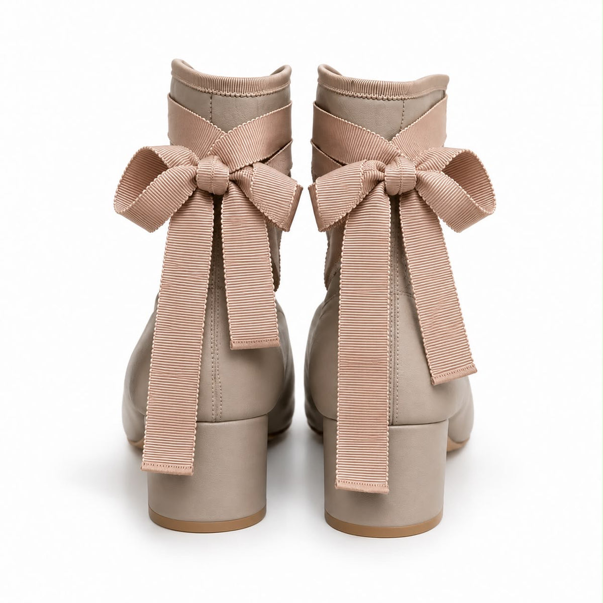 VALENTINO – ANKLE BOOTS IN BEIGE LEATHER WITH BALLET-INSPIRED RIBBON LACING 37 EU
