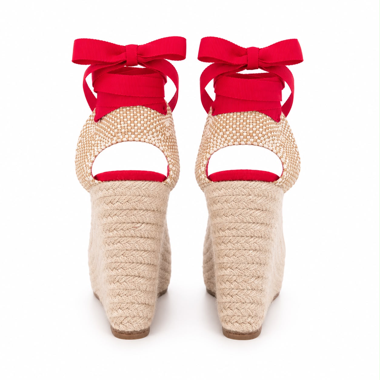 LOUBOUTIN - WEDGE ESPADRILLES RED CANVAS AND RAFFIA SIZE 38 EU