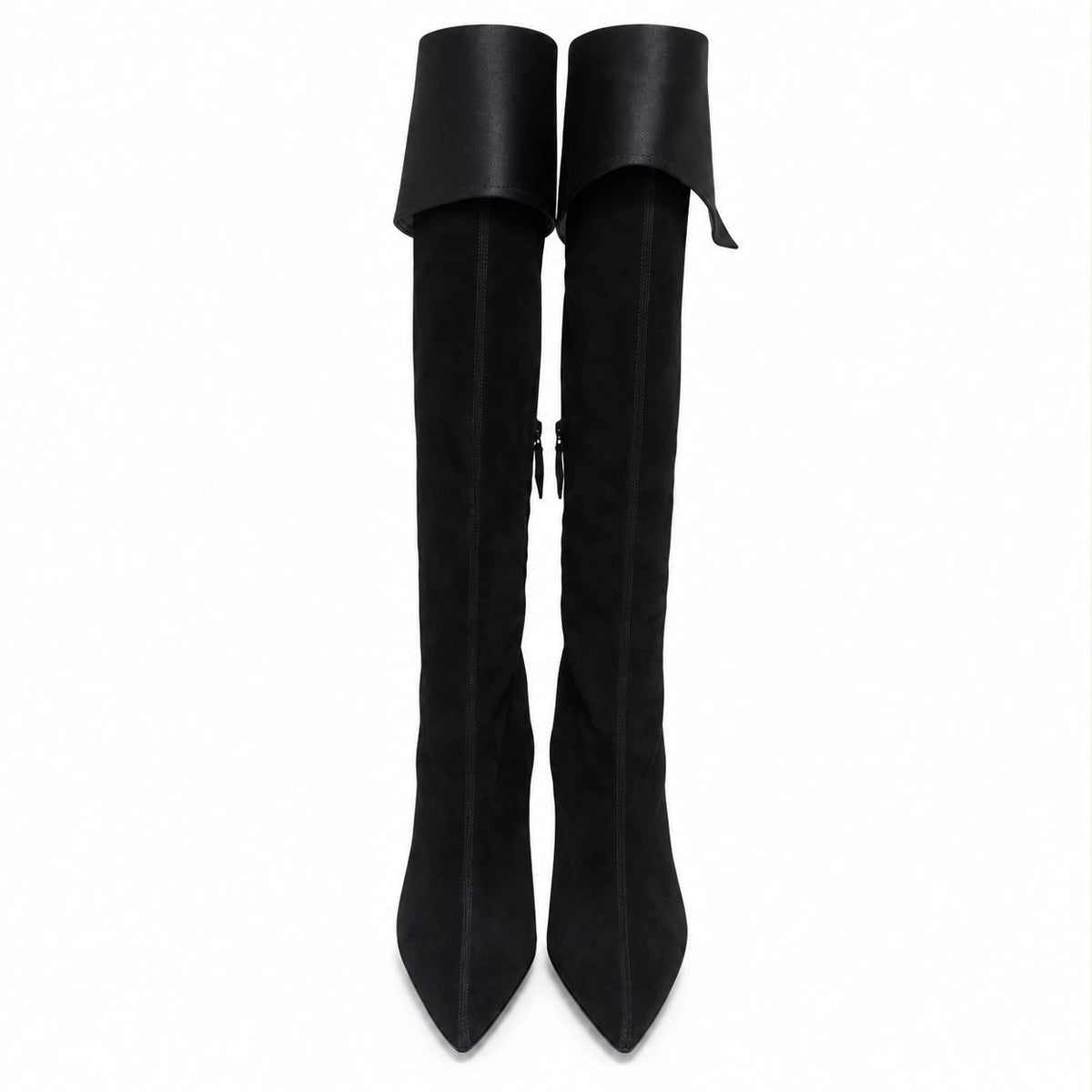 CASADEI - HIGH BOOTS SUEDE WITH SATIN CUFFS BLACK & JEWEL BUTTON DETAIL 37,5 EU