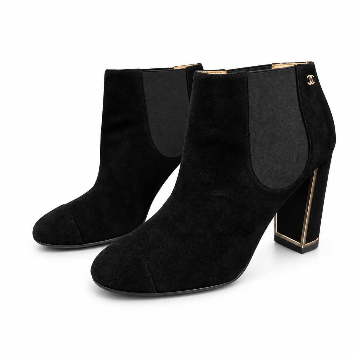 CHANEL - BOOTIES BLACK SUEDE CAP TOE SIZE 38,5 EU