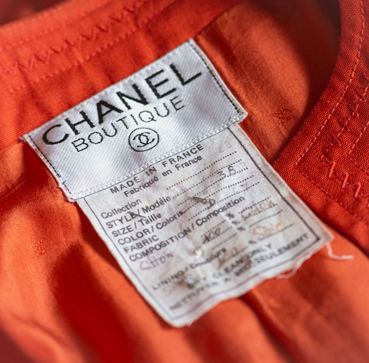 CHANEL - SET JACKET AND SKIRT ORANGE COTTON SIZE 38 EU