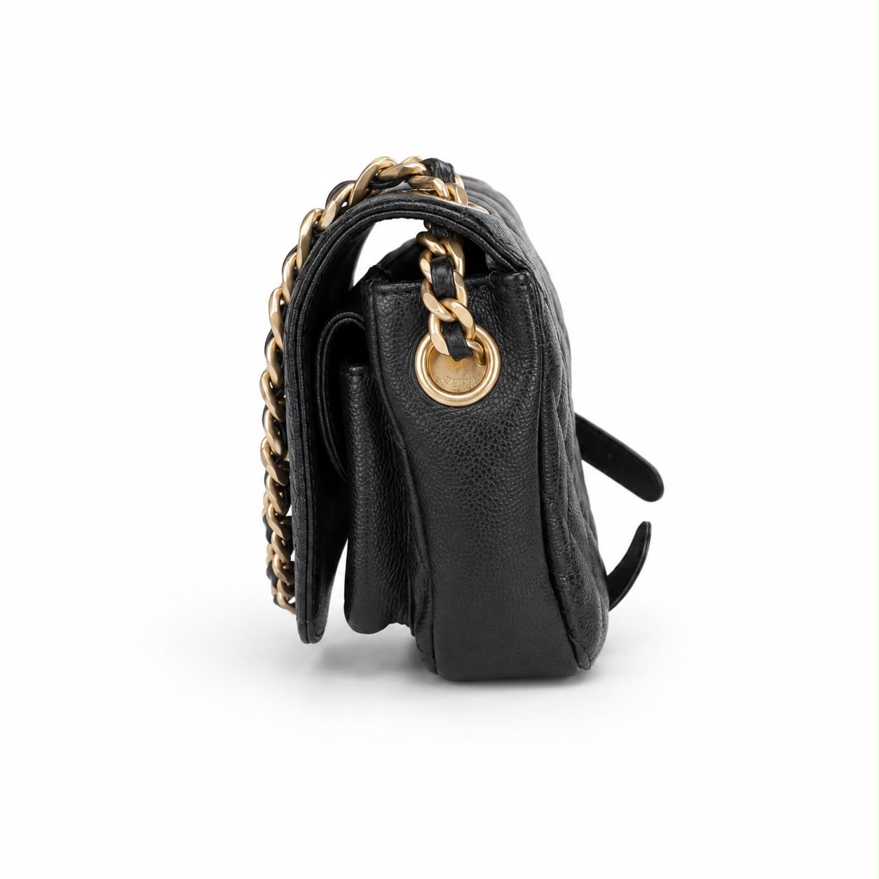 CHANEL - BAG MESSENGER BLACK QUILTED CAVIAR LEATHER GOLD HARDWARE