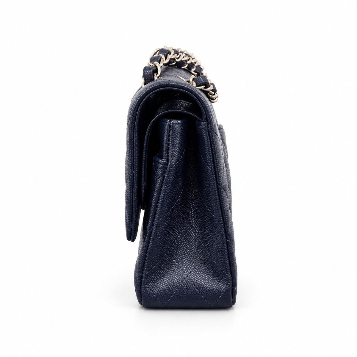 CHANEL - BAG TIMELESS CLASSIC DOUBLE FLAP MEDIUM BLUE NAVY CAVIAR LEATHER WITH SILVER TONE HARDWARE