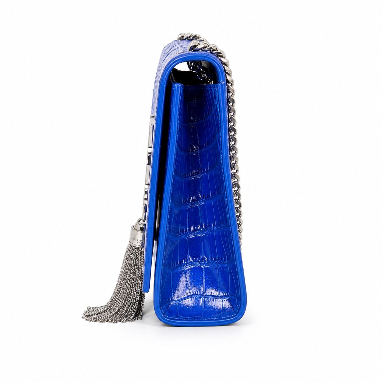 SAINT LAURENT - BAG KATE BLUE MAJORELLE CROCODILE EMBOSSED SILVER HARDWARE