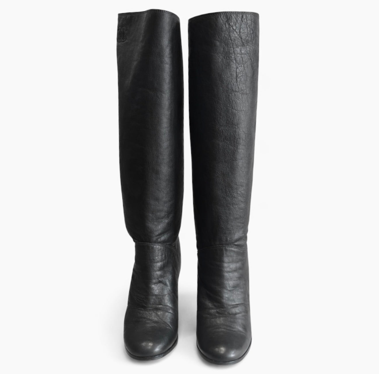 CHANEL - BOOTS HIGH BLACK LEATHER GREY REVERSIBLE LINING SIZE 40 EU