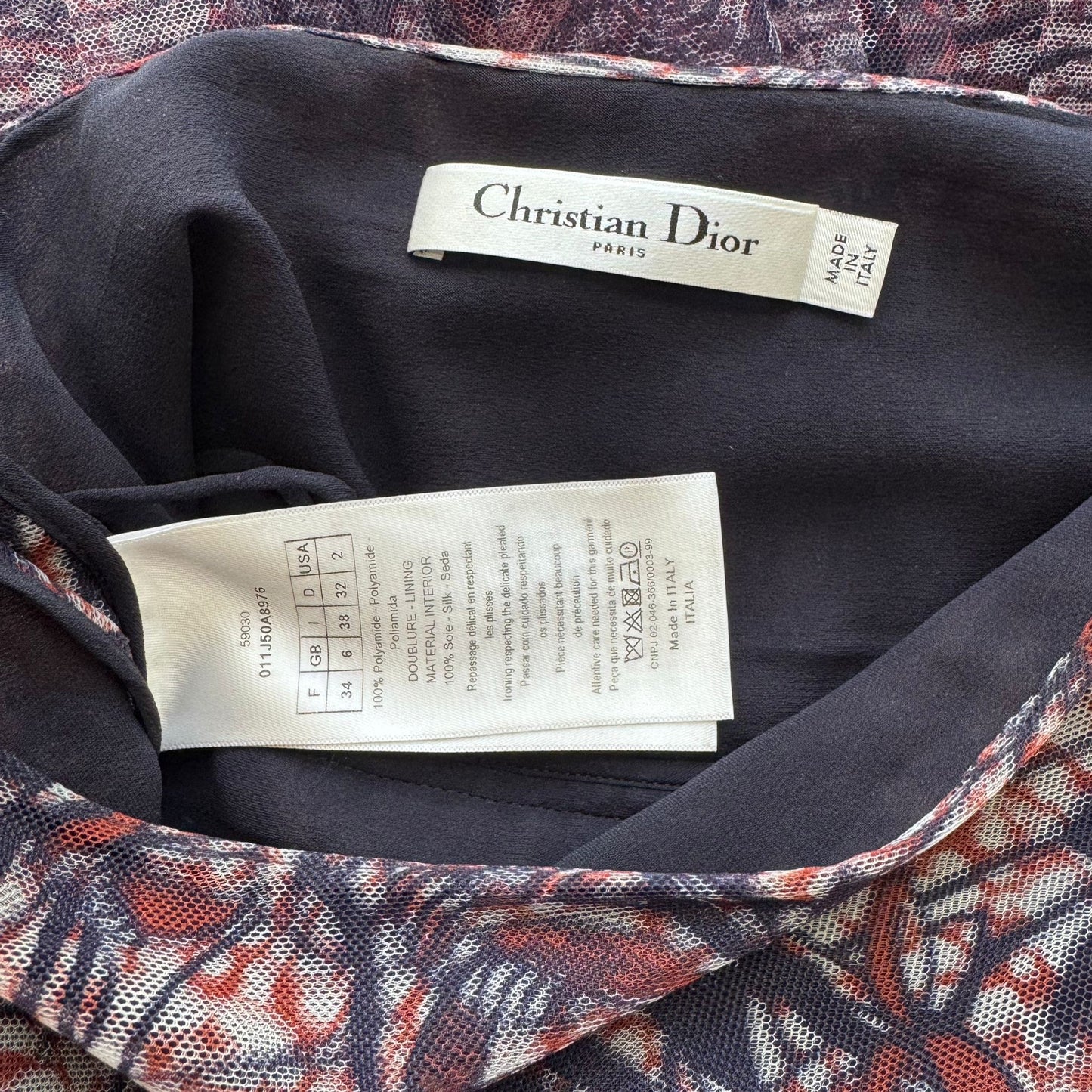 DIOR - SKIRT LONG PLUMETIS BLUE/BORDEAUX PRINT SIZE 34 FR