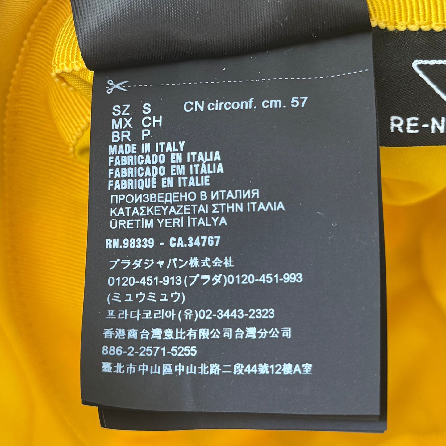 PRADA - *NEVER WORN* HAT RE-NYLON STRIPED BUCKET IN YELLOW SIZE S