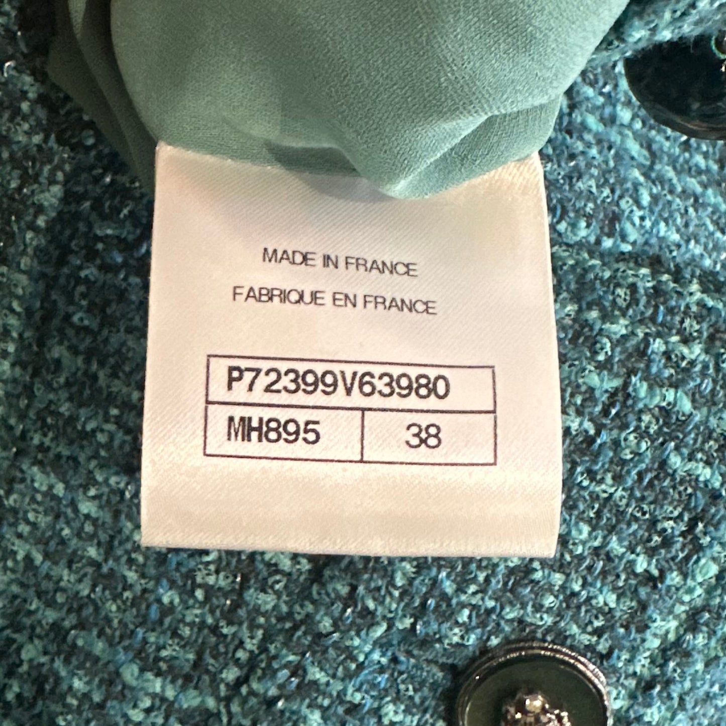 CHANEL - BLAZER TURQUOISE BLUE TWEED SIZE 38 FR