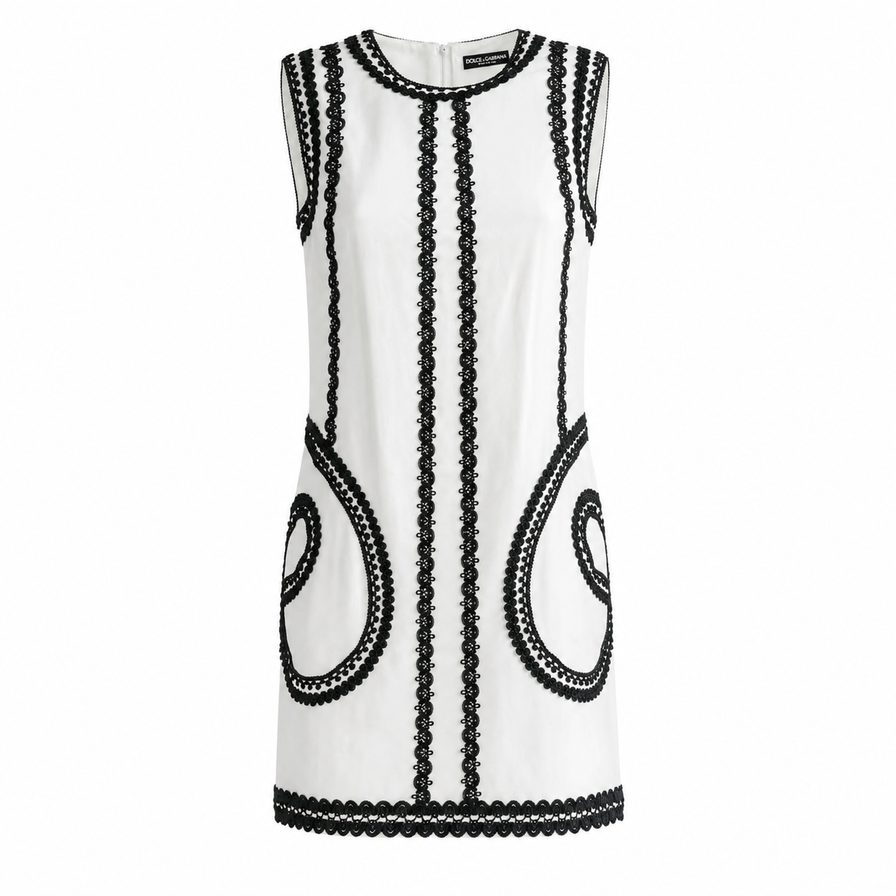 DOLCE & GABBANA - DRESS MIDI WHITE WITH BLACK TRIM SIZE 42 IT