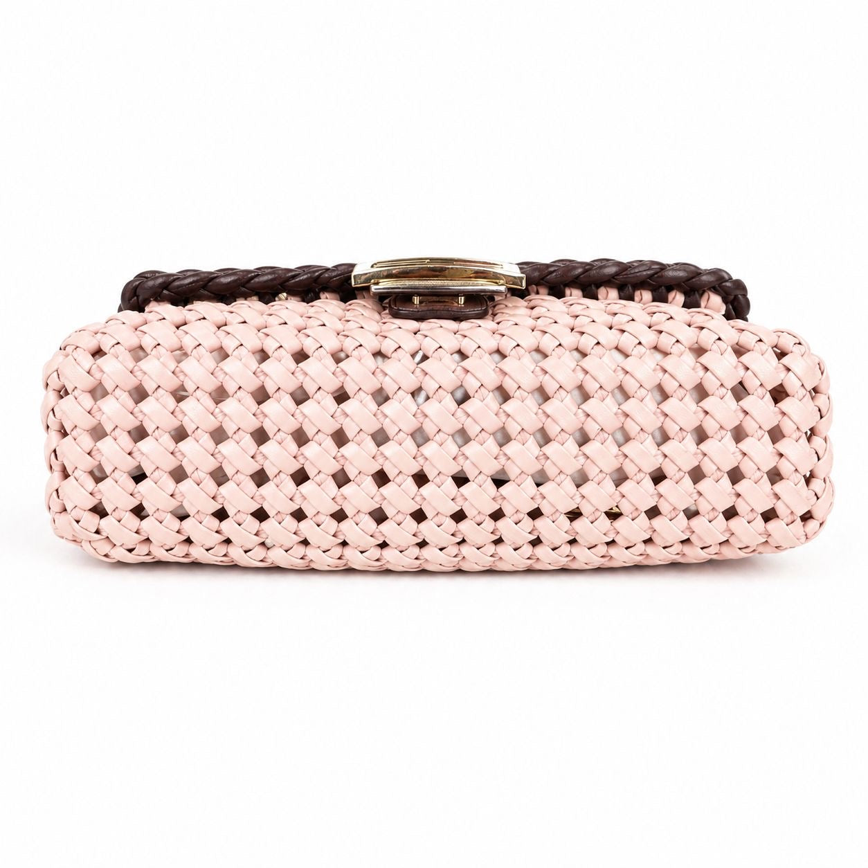 FENDI - *LIMITED EDITION* BAG BAGUETTE INTRECCIATO NAPPA LEATHER PINK AND BROWN