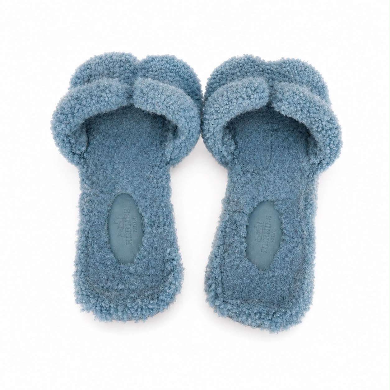 HERMÈS - SANDALS FLAT ORAN BLUE TEDDY SIZE 38,5 EU