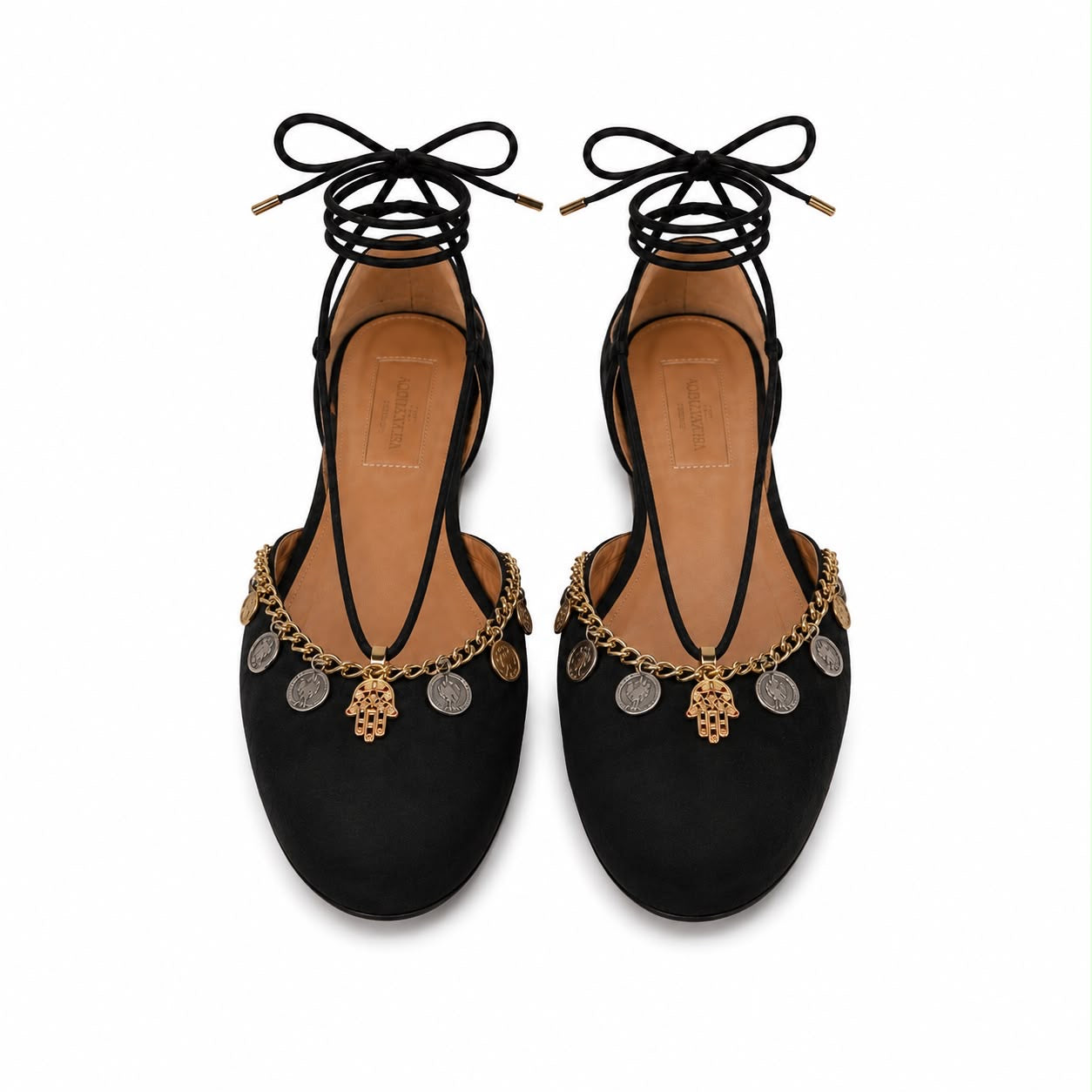 AQUAZZURRA - FLATS ALEXA EMBELLISHED ANKLE-TIE SIZE 37 EU