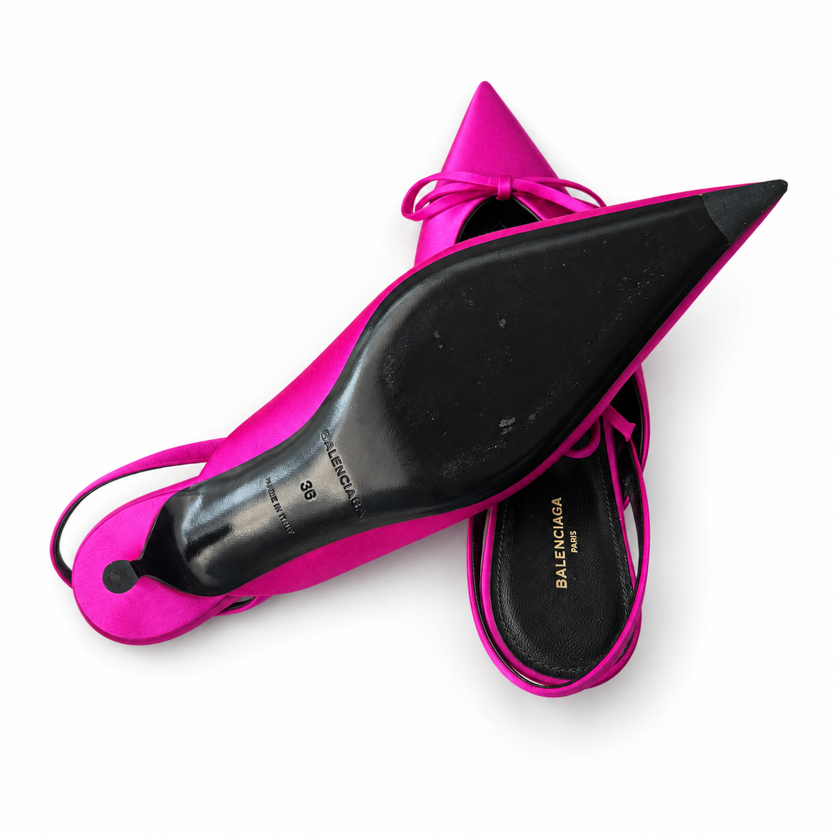 BALENCIAGA - *NEW* PUMPS SLINGBACK KNIFE BOW FUCHSIA PINK SATIN SIZE 36 EU
