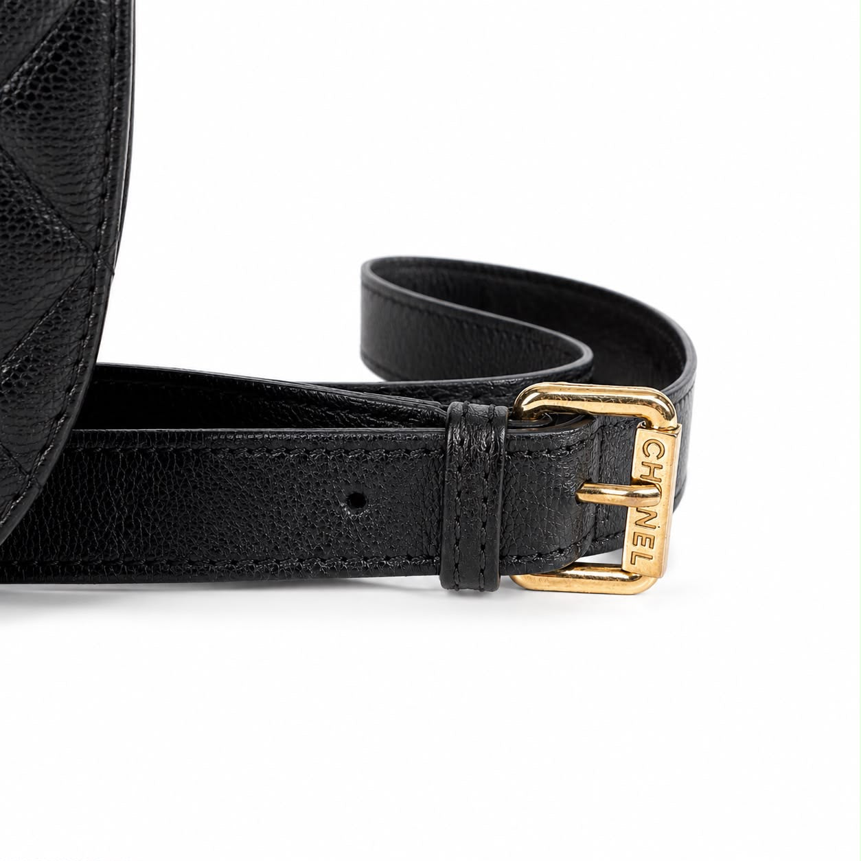 CHANEL - BAG MESSENGER BLACK QUILTED CAVIAR LEATHER GOLD HARDWARE
