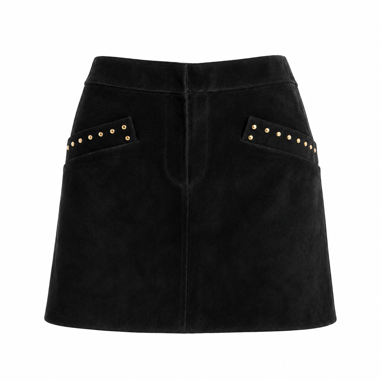 SAINT LAURENT - SKIRT MINI SUÈDE LEATHER STUDDED BLACK SIZE 38 FR