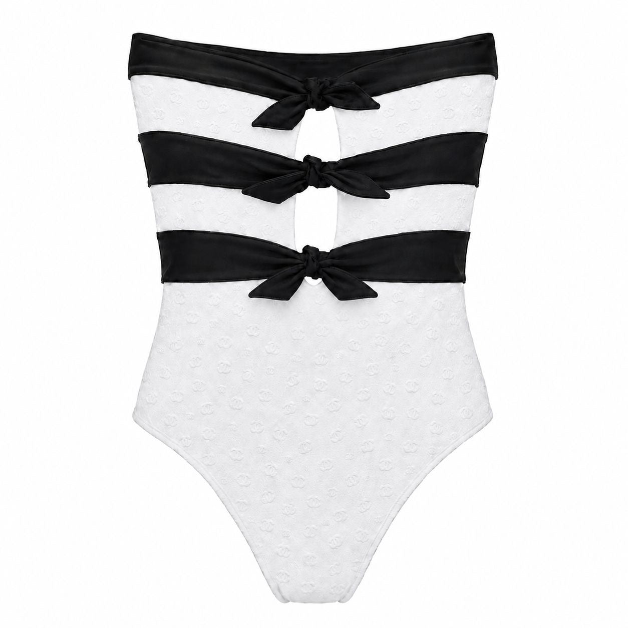 CHANEL - *COLLECTION 2024* SWIMSUIT BLACK & WHITE CC LOGO WITH BLACK BOWS SIZE 38 FR